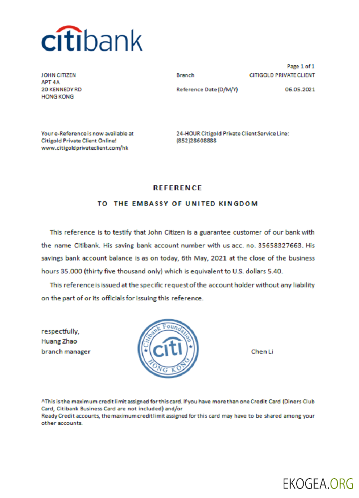 Hong Kong , Citibank , reference